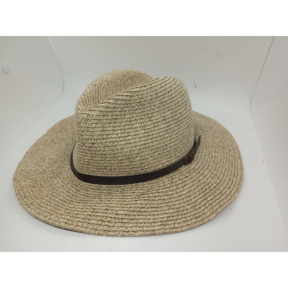 Sun N Sand Beige & Brown Straw Fedora Womens Sun Hat One Size Fits Most